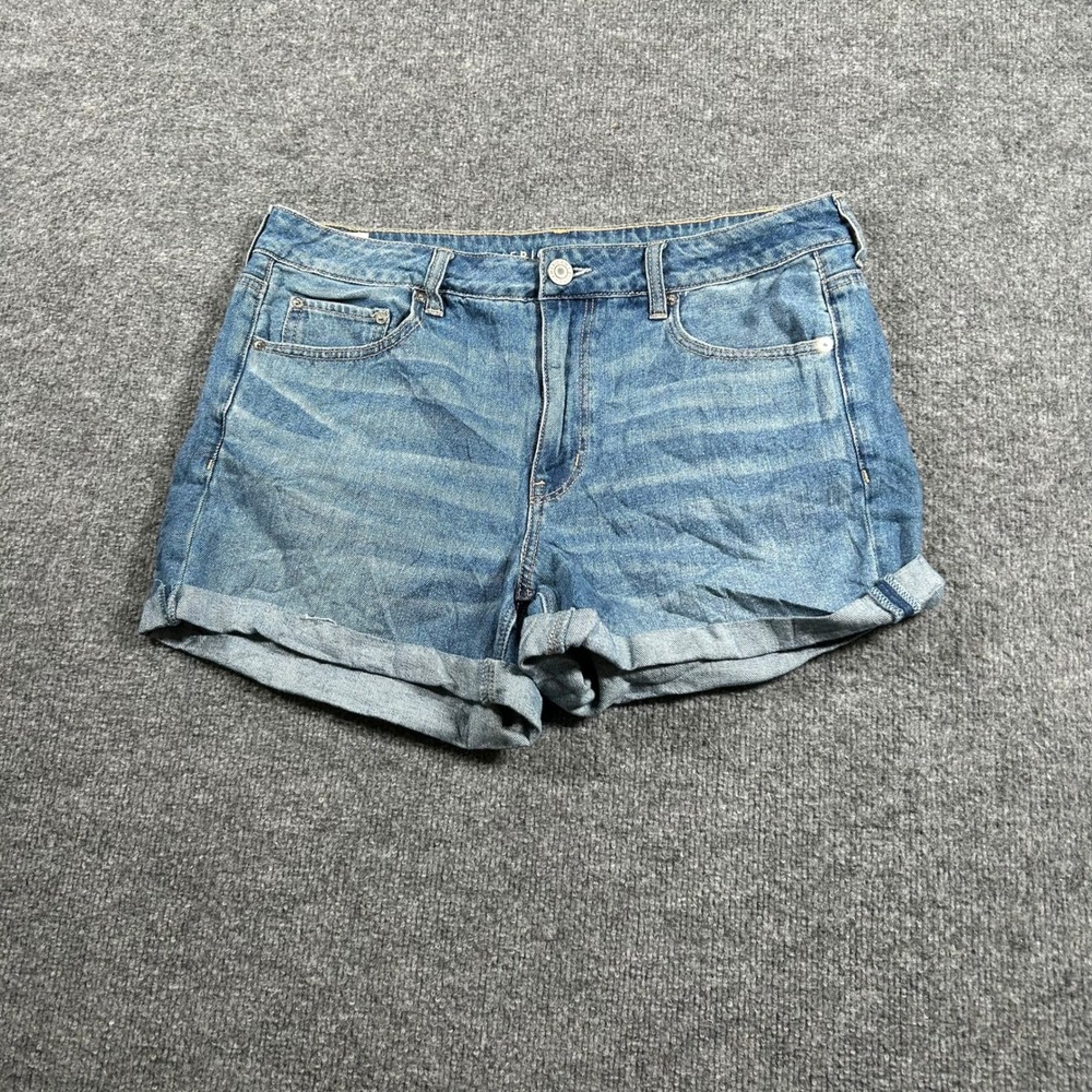 American Eagle Denim Shorts Womens Size 12 Blue Cuffed Mid Rise Stretch Casual